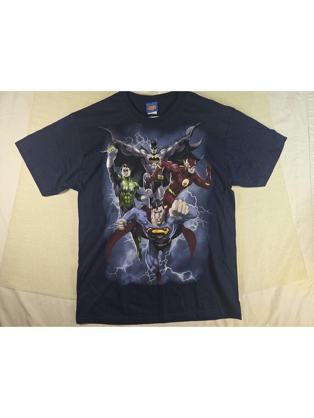 Justice League Graphic T-Shirt Men's Size Large Navy Blue Superhero New